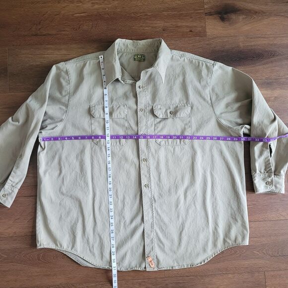 Vintage BB Brand Shirt Mens 20 2XL ? Khaki Twill Button Up Work Pockets USA Flaw - Picture 2 of 16